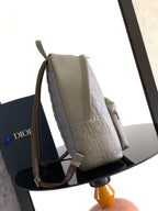 Dior mini backpack side view in light gray with adjustable shoulder straps