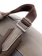Taupe-and-light gray Dior men's backpack strap with metal buckle and logo webbing
