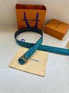 Louis Vuitton belt, turquoise dotted print with silver LV buckle and dark lining
