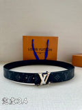Louis Vuitton monogram belt in dark blue with gold-tone buckle and adjustable holes