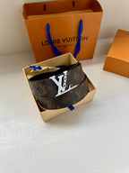 Louis Vuitton monogram belt in box, dark brown strap with gold buckle