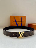 Louis Vuitton monogram belt with gold-tone buckle, dark brown canvas strap