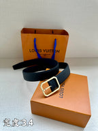 Louis Vuitton leather belt, dark blue strap with metal buckle and adjustable holes