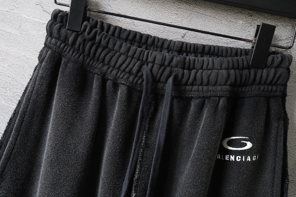 Balenciaga dark pants waistband with drawstring and side logo