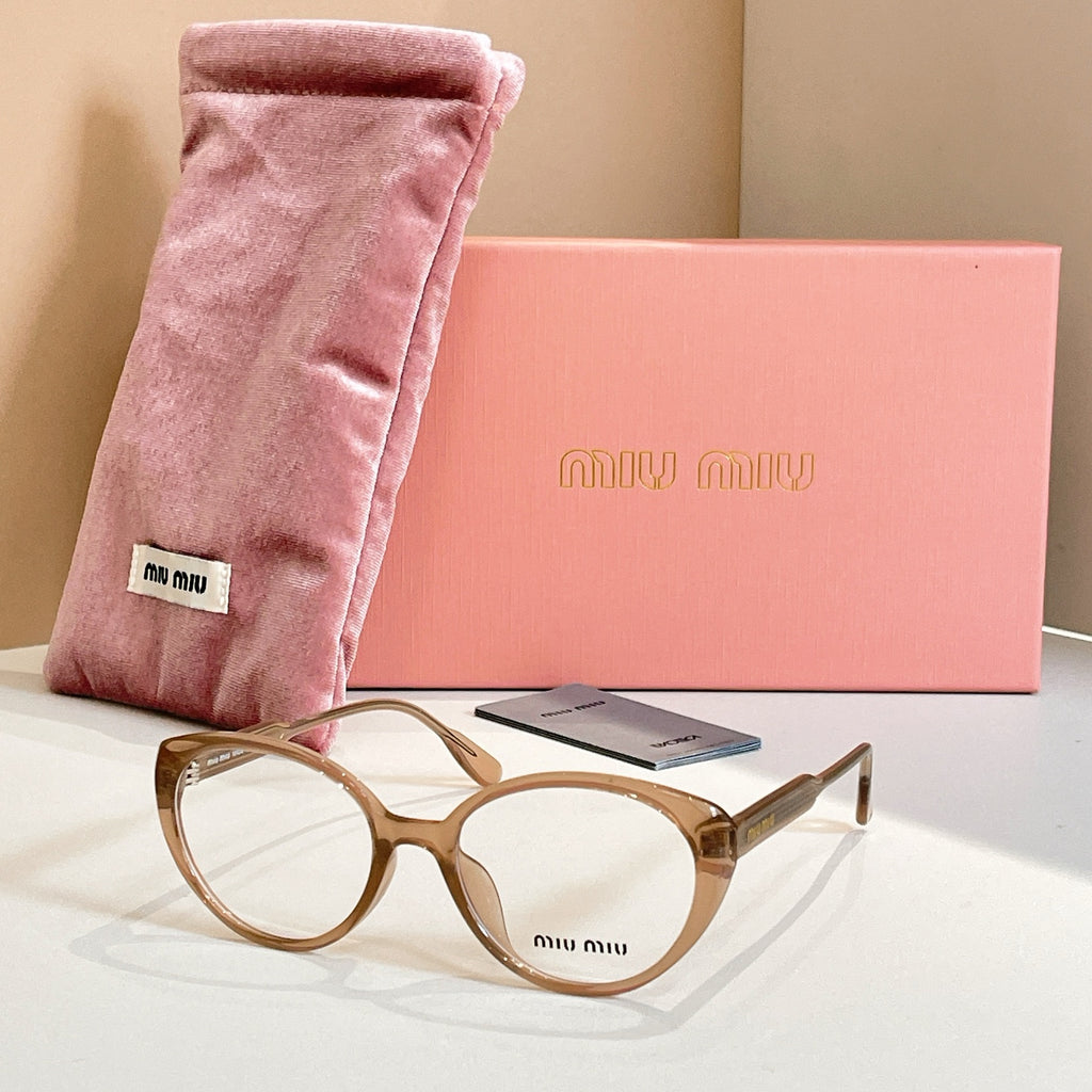 MiuMiu eyeglasses with brown tortoiseshell full-rim frames and logo on bridge