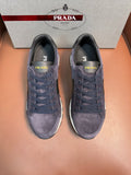Prada unisex lace-up sneakers in dark blue suede with rubber sole