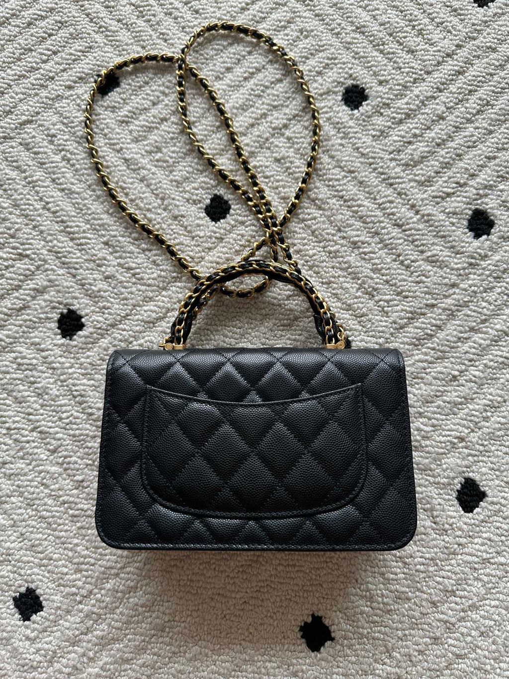 Quilted leather flap bag with gold-tone chain strap, black
