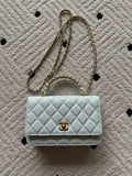 Chanel quilted mini shoulder bag, light blue, gold chain strap, front flap