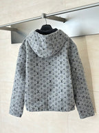 Louis Vuitton long zip-up hoodie, grey monogram print, hood and full sleeves