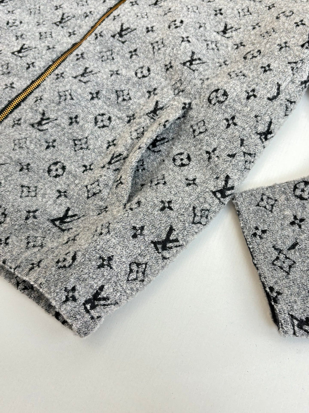 Louis Vuitton monogram-print hoodie sleeve in grey knit fabric