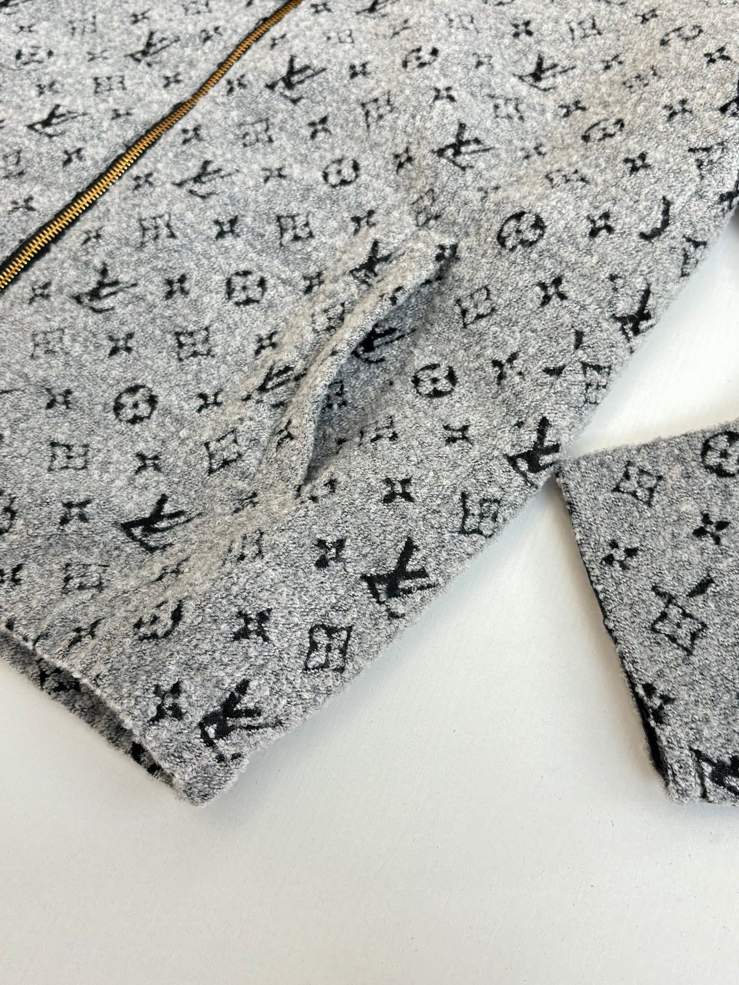 Louis Vuitton monogram-print hoodie sleeve in grey knit fabric