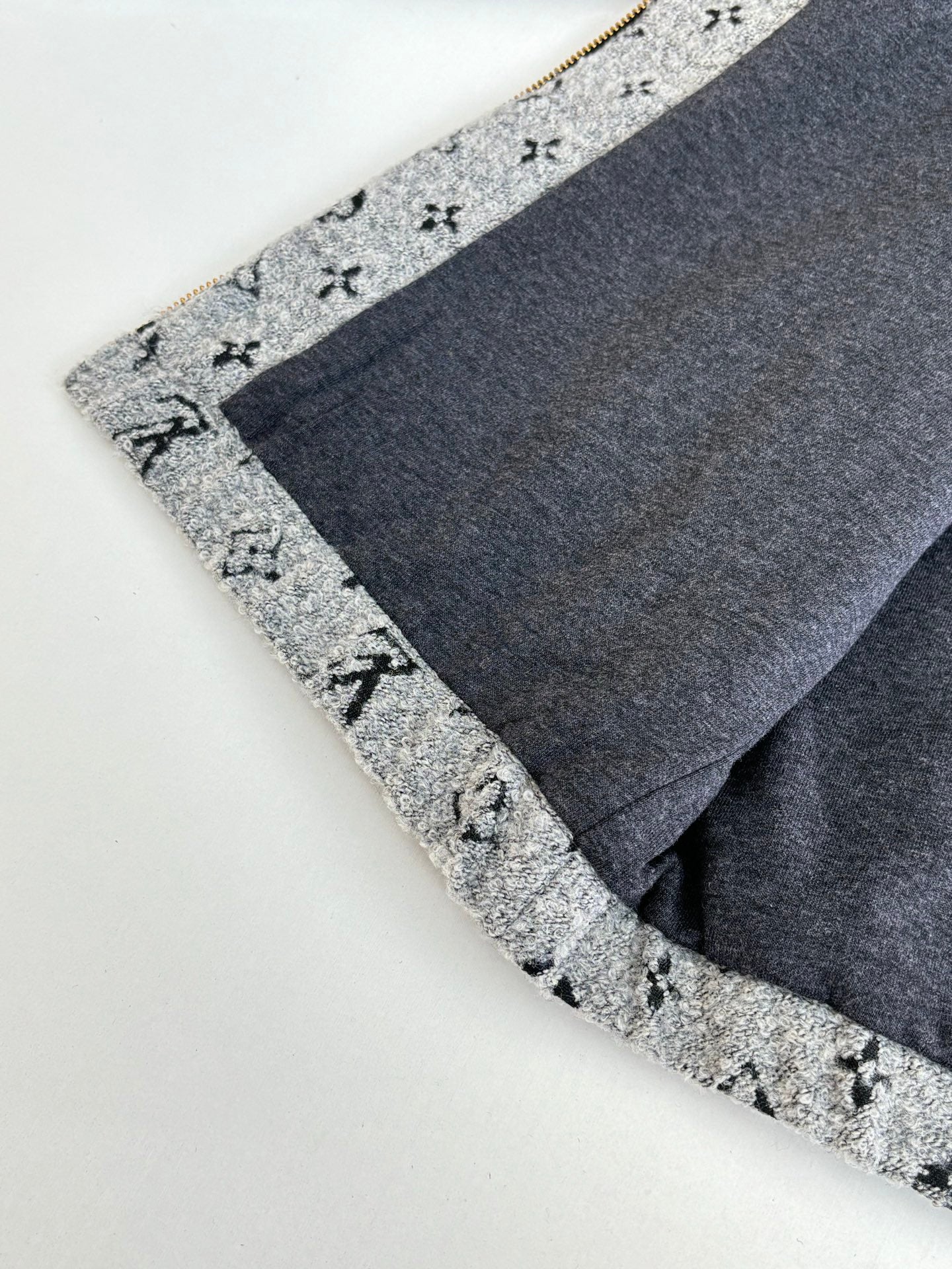 Louis Vuitton hoodie hem lining, grey monogram knit with dark side panel