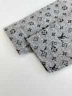 Louis Vuitton monogram hoodie fabric swatch, grey knit with black motifs