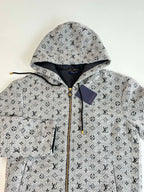 Louis Vuitton hoodie hood and front zipper, grey monogram fabric with dark lining