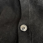 Black knit cardigan button placket with round metal-look button