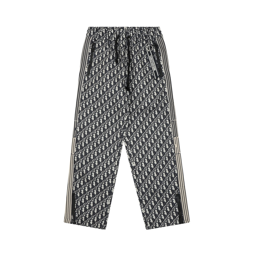 Dior monogram track pants with elastic waist, black and cream print