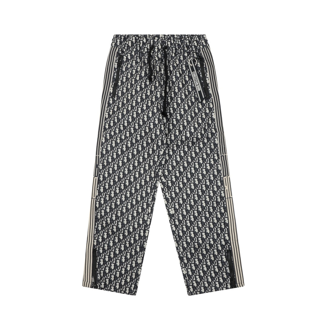 Pants with all-over Dior monogram pattern, elastic waistband, and side stripes