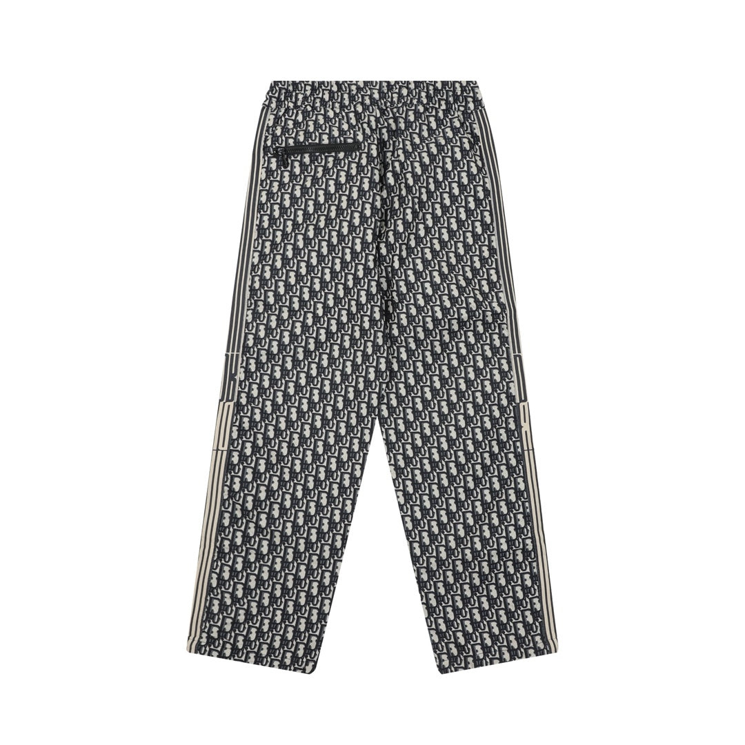 Dior monogram track pants with side stripe bands, black and cream