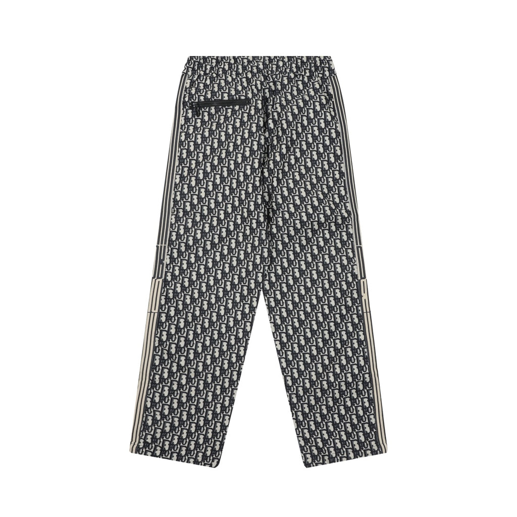 Pants with Dior monogram print and wide striped trim along the outer leg seams