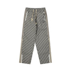Dior monogram drawstring pants with beige side stripes, elastic waist