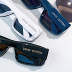 Louis Vuitton sunglasses set: blue and white frames with dark lenses