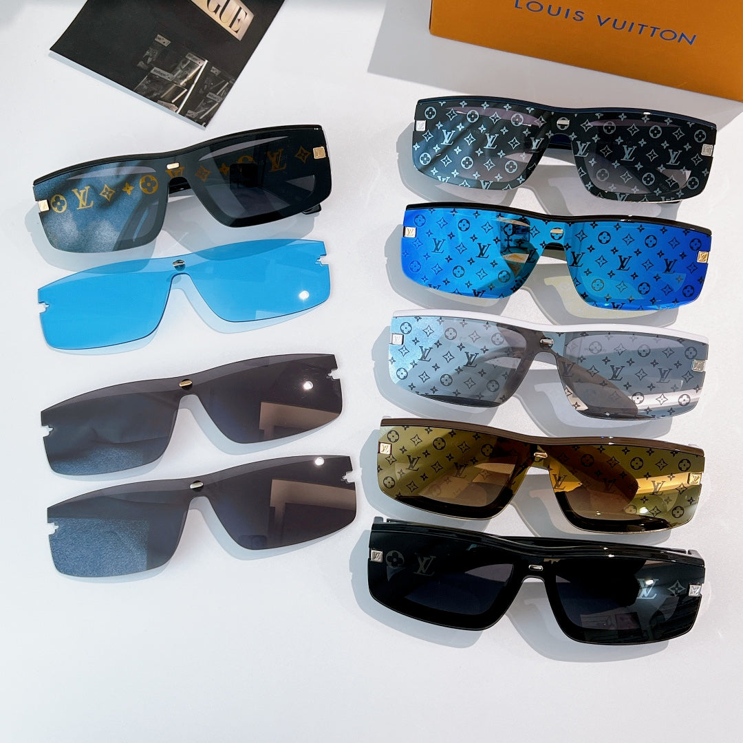 Louis Vuitton sunglasses assortment with monogram frames and tinted lenses in multiple colors