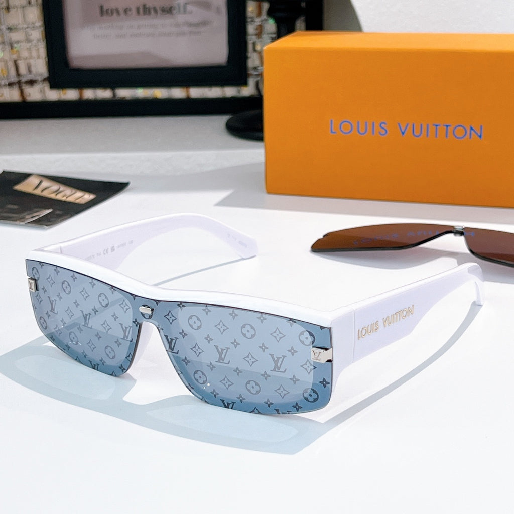 Louis Vuitton sunglasses with light blue monogram frame and blue-tinted lenses