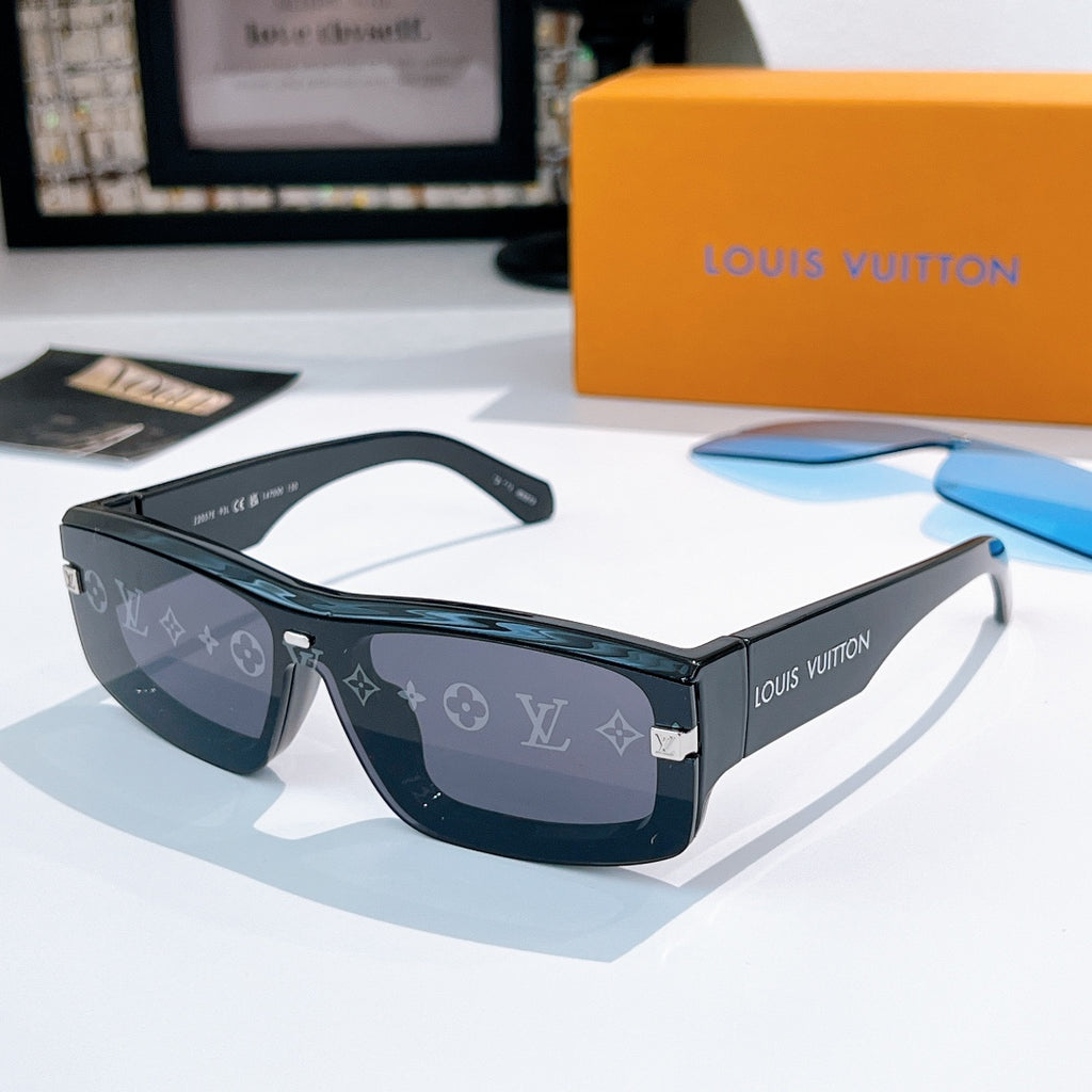 Louis Vuitton sunglasses with dark green/black monogram frame and black tinted lenses