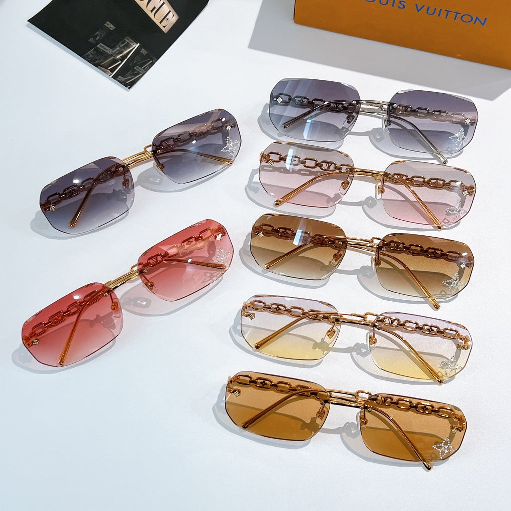 Louis Vuitton sunglasses assortment with mixed lens colors and chain frames