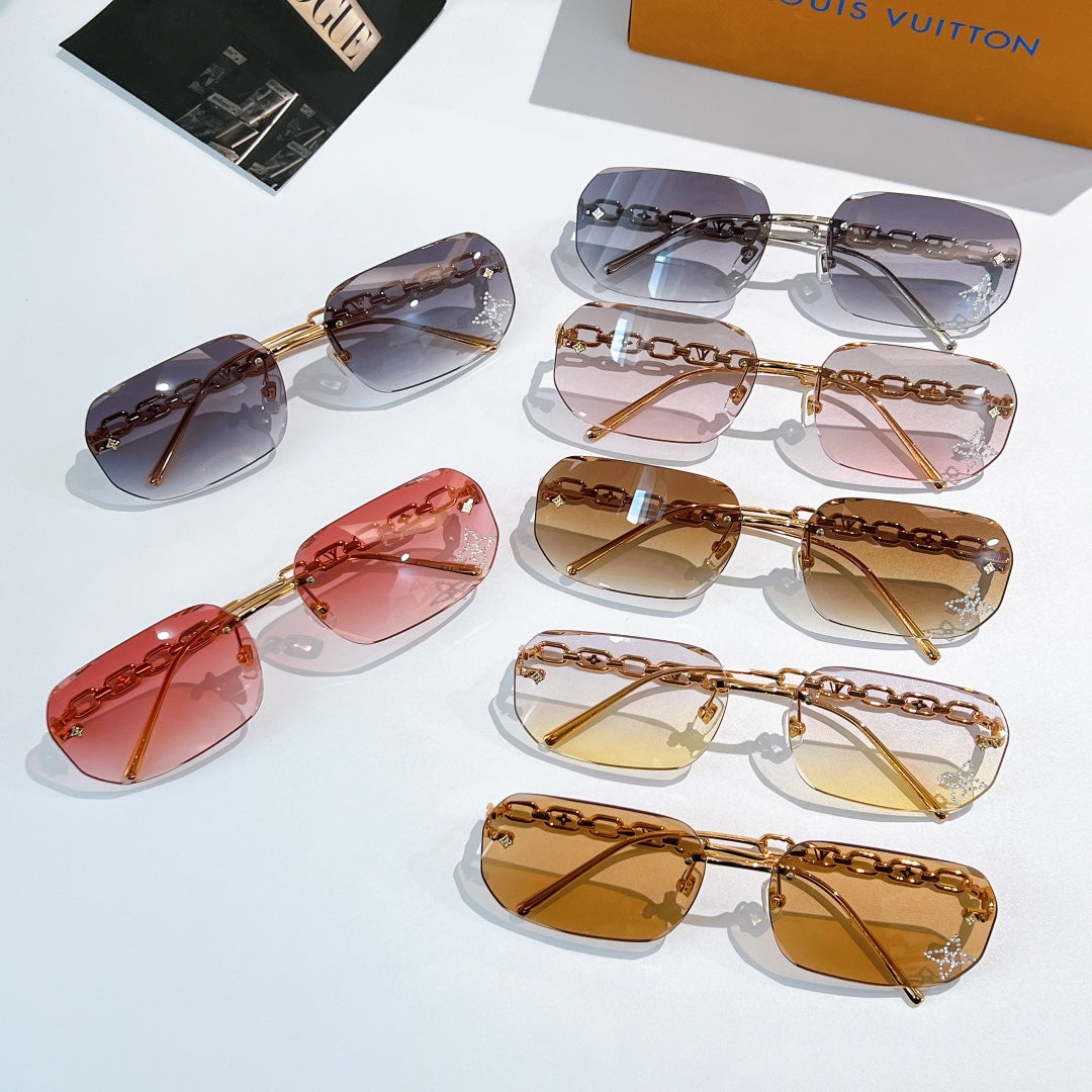Louis Vuitton sunglasses assortment with mixed lens colors and chain frames