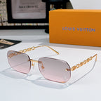 Louis Vuitton sunglasses with mauve-tinted lenses, gold frame and chain arms