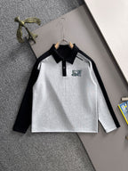 Louis Vuitton two-tone long-sleeve shirt with black collar and grey body, front view