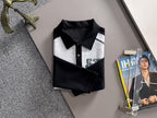 Louis Vuitton two-tone long-sleeve shirt with black collar and grey body, flat lay