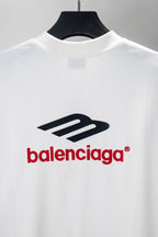 White Balenciaga long-sleeve T-shirt with chest logo print and crew neck