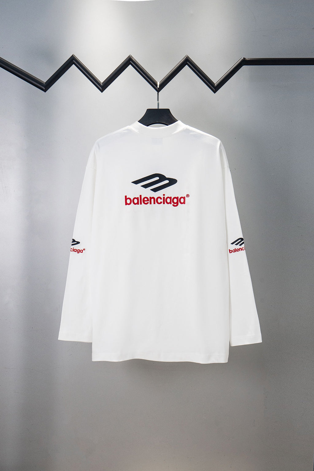 White Balenciaga long-sleeve T-shirt with high crew neck and front logo