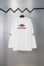 White Balenciaga long-sleeve T-shirt with high crew neck and front logo