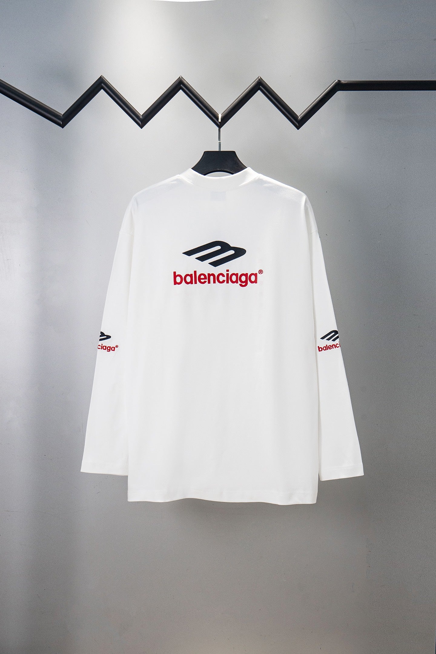 White Balenciaga long-sleeve T-shirt with high crew neck and front logo