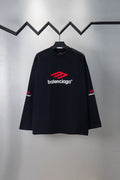Black long-sleeve T-shirt with red Balenciaga logo on chest