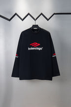 Black long-sleeve T-shirt with red Balenciaga logo on chest