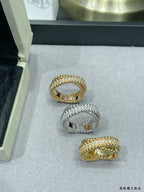 Embellished ring set with gold-tone and silver-tone pavé bands, three rings