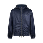 Navy hooded jacket with front zipper and drawstring hood, FENDI logo patch