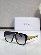 Dior sunglasses, dark tortoiseshell frame with clear lenses and gold bridge logo