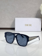 Dior sunglasses, navy frame with patterned temples and blue lenses
