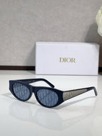 Dior sunglasses, dark navy frames with printed logo lenses and gold accents