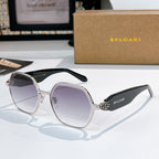 Silver-tone square sunglasses with dark lenses and black patterned temple arms