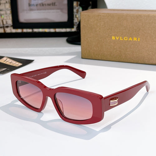 Bvlgari sunglasses, red cat-eye frame with pink-tinted lenses