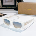 Bvlgari sunglasses, white cat-eye frame with blue-tinted lenses
