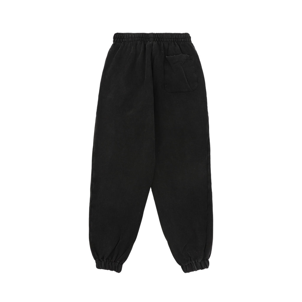Black lounge pants with elastic waistband and side welt pocket