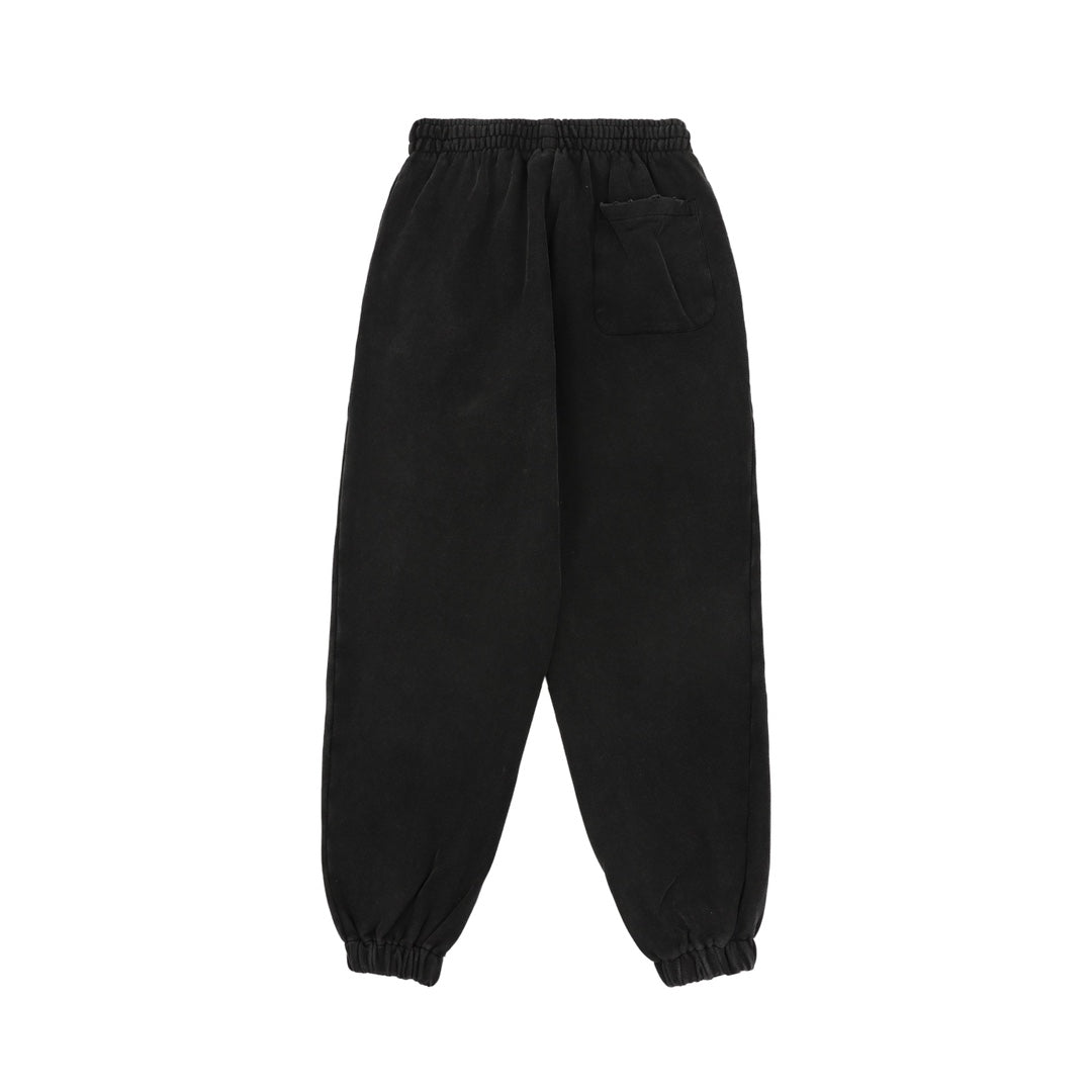 Black lounge pants with elastic waistband and side welt pocket