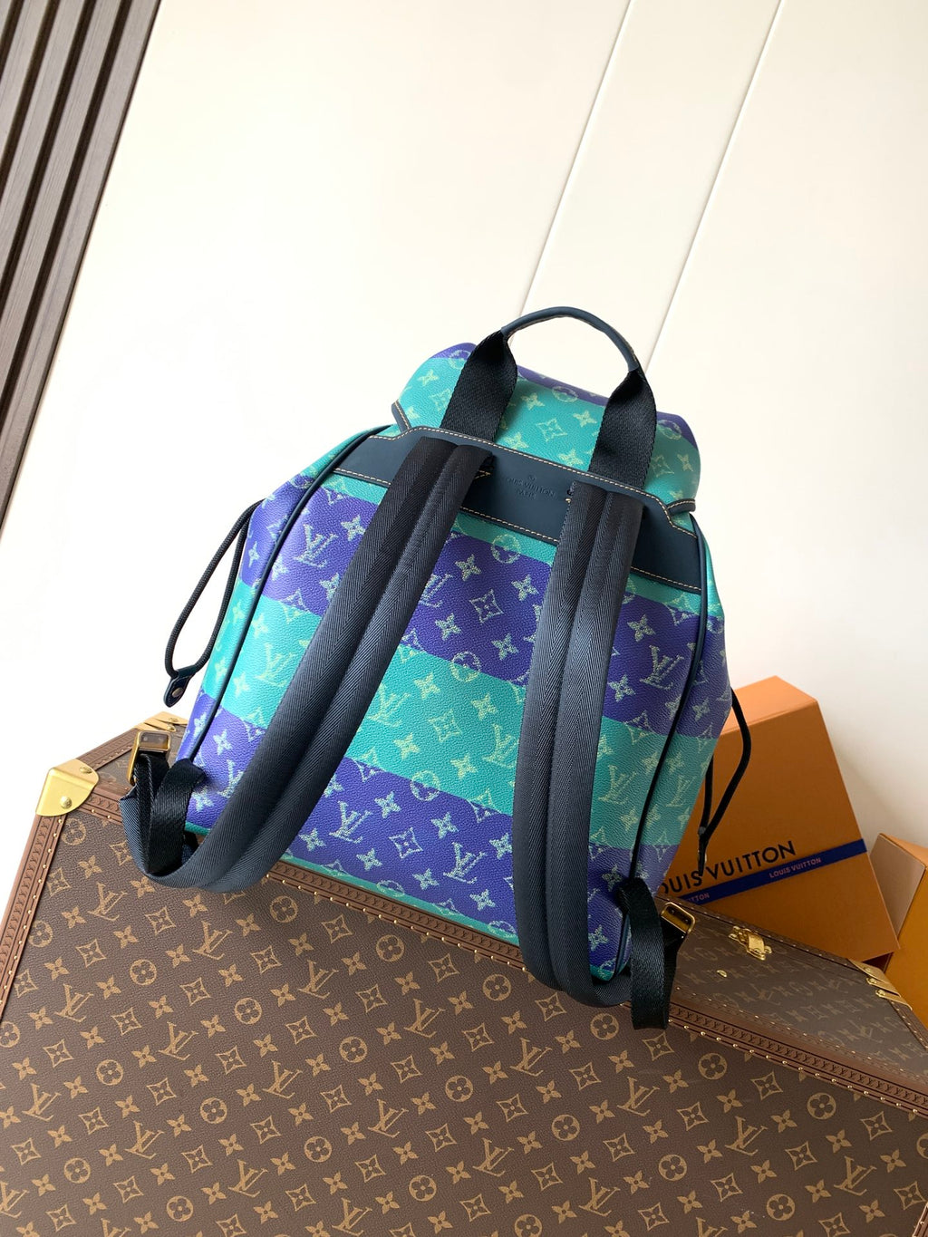 Louis Vuitton multicolor monogram backpack, back view with padded shoulder straps